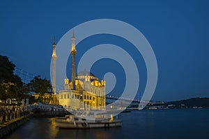 Ortakoy Mosque at night in Istanbul, Turkey