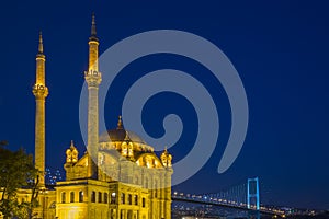 Ortakoy Mosque at night in Istanbul, Turkey