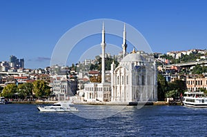 Ortakoy mosque in the Ottoman Baroque style built in the 19th century, Istanbul.