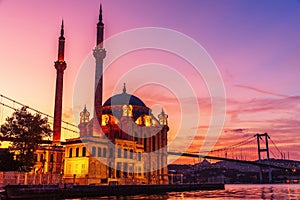 Ortakoy Mosque at purple sunrise, Istanbul, Turkey