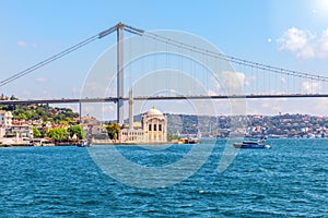 Ortakoy Mosque under the Bosphorus Bridge, Istanbul, Turkey