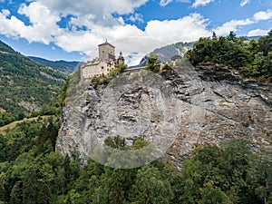 Ortenstein Castle build in 1250 near the Swiss village Domleschg