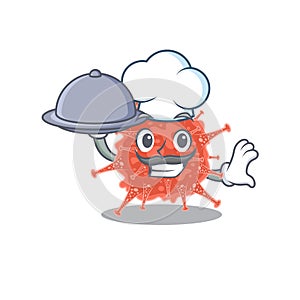 Orthocoronavirinae as a chef cartoon character with food on tray photo