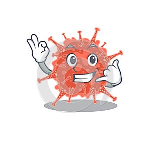 Orthocoronavirinae mascot cartoon design showing Call me gesture photo