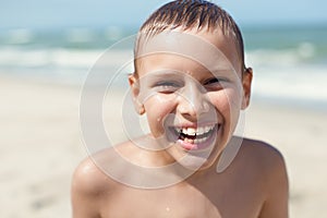 Orthodontic braces child happy smile closeup portrait