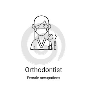 orthodontist icon vector from female occupations collection. Thin line orthodontist outline icon vector illustration. Linear