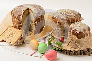 Orthodox baking for the Easter Spring Festival. Traditional cakes and painted eggs.