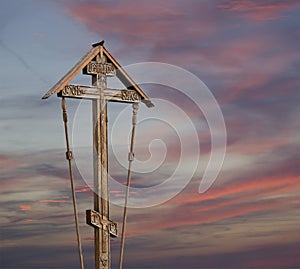 Orthodox christian cross on against the sky