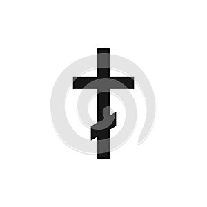 Orthodox christianity symbol. Religion icon. Silhouette of black cross isolated on white background. Vector