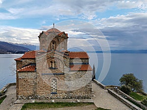 the orthodox church from 1400 located on lake ohrid