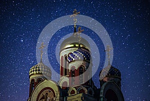 Orthodox Church against the starry sky.