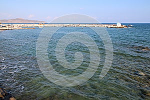 orthodox church (agios dionysios d\'olymbos) and mediterranean sea in galatas in crete