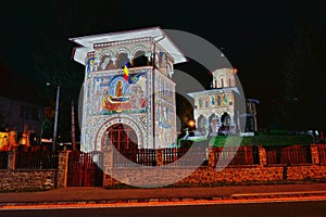 The orthodox Church from Baile Tusnad, Transylvania, Romania by night. photo