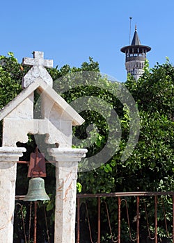 Orthodox Church and behind minaret, Hatay Antioch, Turkey