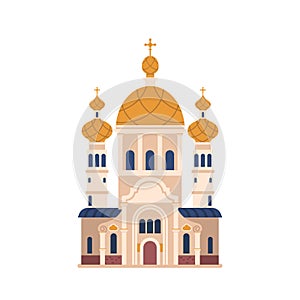 Orthodox Church Building With Unique Onion-shaped Domes. Elaborate Byzantine Religious Architecture