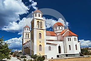 Orthodox church with a dome and bell towers  on the island of Crete