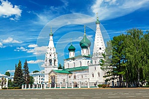 Orthodox Church of Elijah the Prophet in the old city center in summer of Yaroslavl, Russia. Ancient russian city