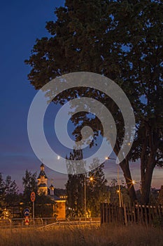 Orthodox church in the evening in the moonlight