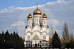 Orthodox church with golden domes. Russia.