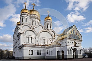 Orthodox church with golden domes. Russia.