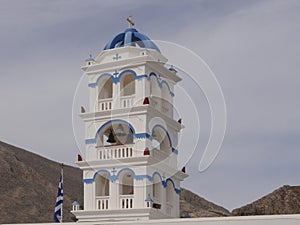 Orthodox Church of Holy Cross in the city of Perissa, Santorini island Greece.