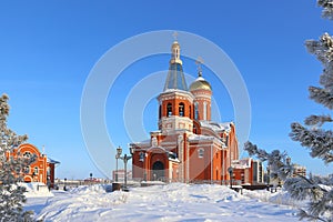 Orthodox Church in honor of the Epiphany in winter in the Russian city of Novy Urengoy