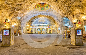 Orthodox church inside salt mine in Targu Ocna