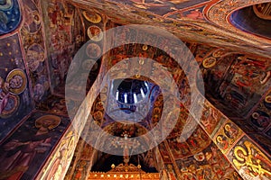 Orthodox church - Interior of Cozia Monastery, landmark attraction in Romania