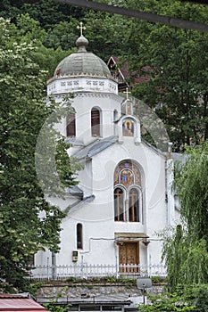 The orthodox church in the old area of the city Baile Herculane, Caras-Severin, Romania.