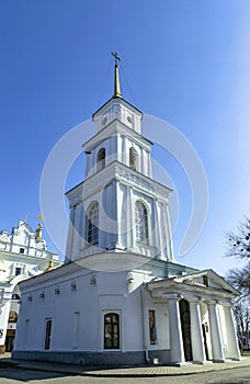 Orthodox church in Poltava against the spring blue sky