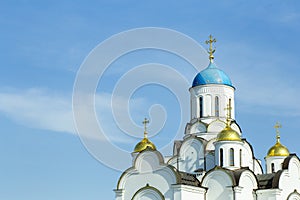 Orthodox church in Russia against the blue sky. Russian Christianity and Orthodoxy in architecture and culture