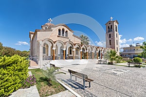 Orthodox church of Saint Nektarios with bell tower in Faliraki