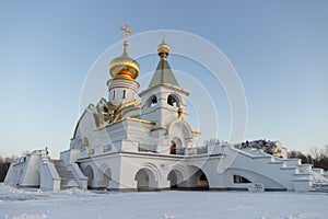 Orthodox Church of Seraphim of Sarov in Khabarovsk in winter
