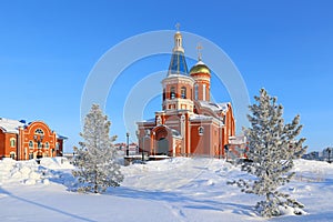 Orthodox Church among the snow in honor of the Epiphany in Novy Urengoy
