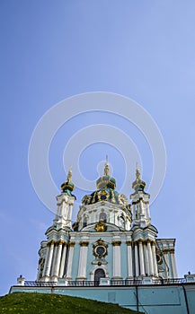 Orthodox Church of St. Andrew in Baroque style located at the historical part of Kyiv on St. Andrew's Descent street