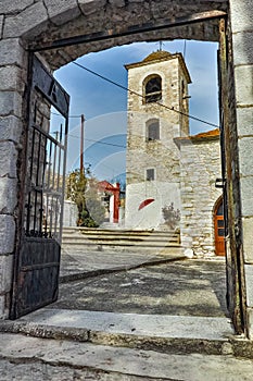 Orthodox church with stone roof in village of Theologos, Thassos island, Greece