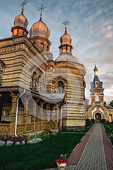 Orthodox church at sunset and path to it.