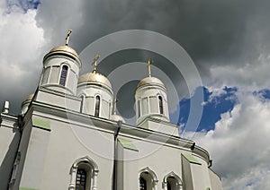 Orthodox church under stormy sky