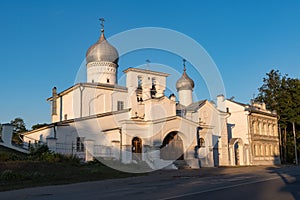 Orthodox Church of Varlaam Khutynsky on Svenice near the old city wall. Pskov, Russia