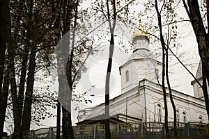 Orthodox dome with crosse on white church in Belarus