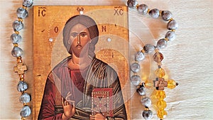 Orthodox handmade prayer rope with crystal beaded cross photo