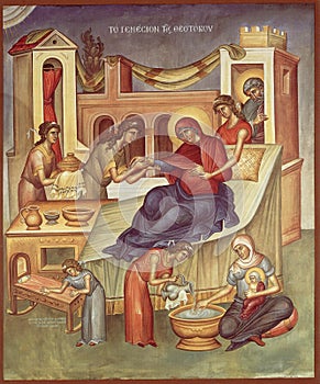 Orthodox icon of the Byzantine style Nativity of the Blessed Virgin