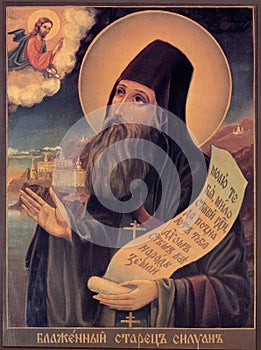 Orthodox icon of the Byzantine style Saint Silouan the Athonite