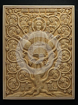 Orthodox icon carved from mammoth Tusk. photo