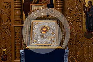 Orthodox Icon of Jesus Christ on Church Pulpit