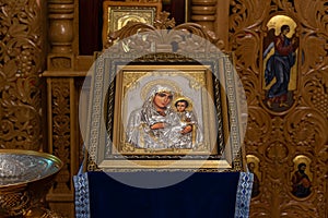 Orthodox Icon of Virgin Mary on Church Pulpit