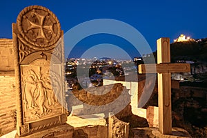 Orthodox Icon, Wooden Cross On Area Of Narikala Fortress. Evening