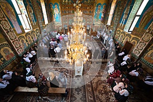 Orthodox liturgy in a church in Romania