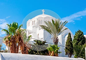 Orthodox Metropolitan cathedral of Thira dome, Santorini island, Greece