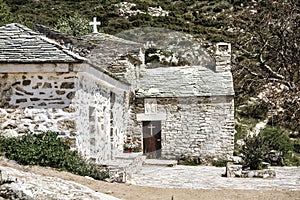 Orthodox monastery Saints Asomatos in Penteli, a mountain to the north of Athens, Greece